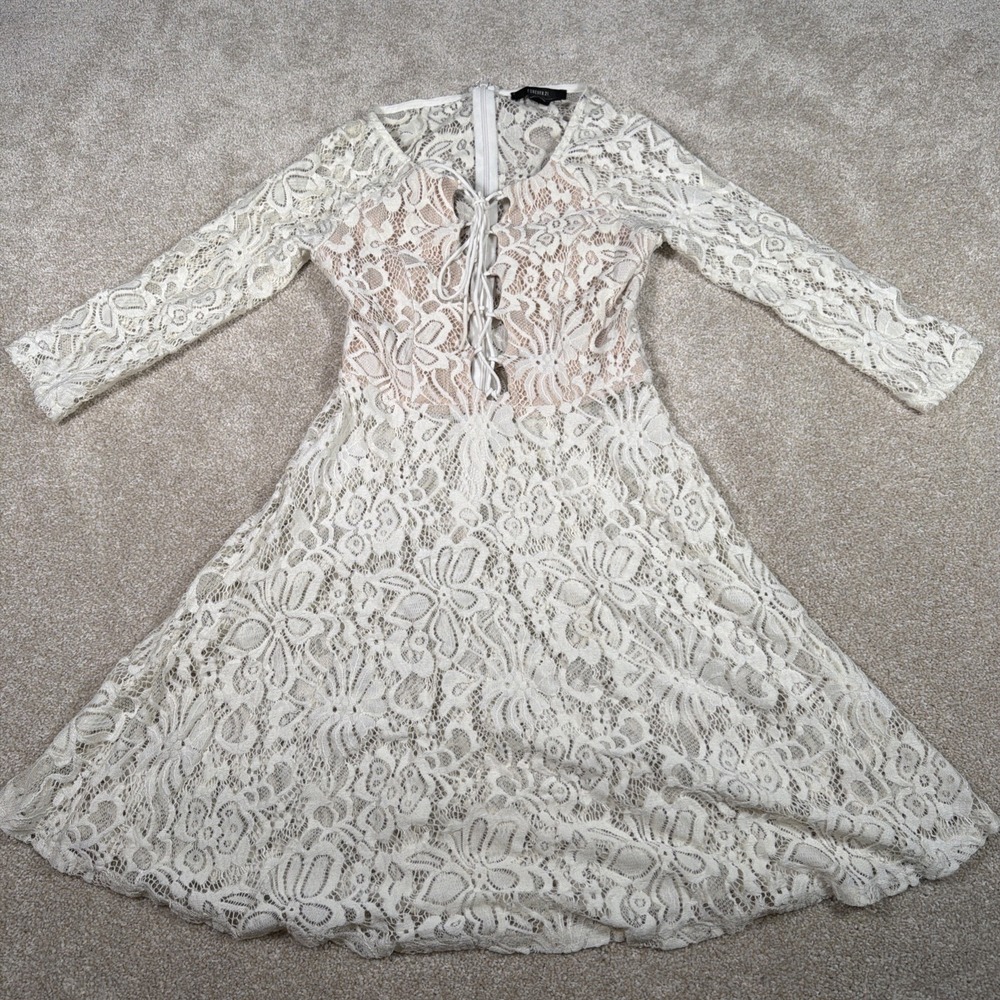 Forever 21 Lace Fit and Flare Mini Dress Womens Small White Skater Corset Style